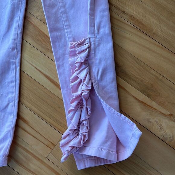 Zara light pink cropped ruffle side slit hem jeans. Size small. - Picture 4 of 6